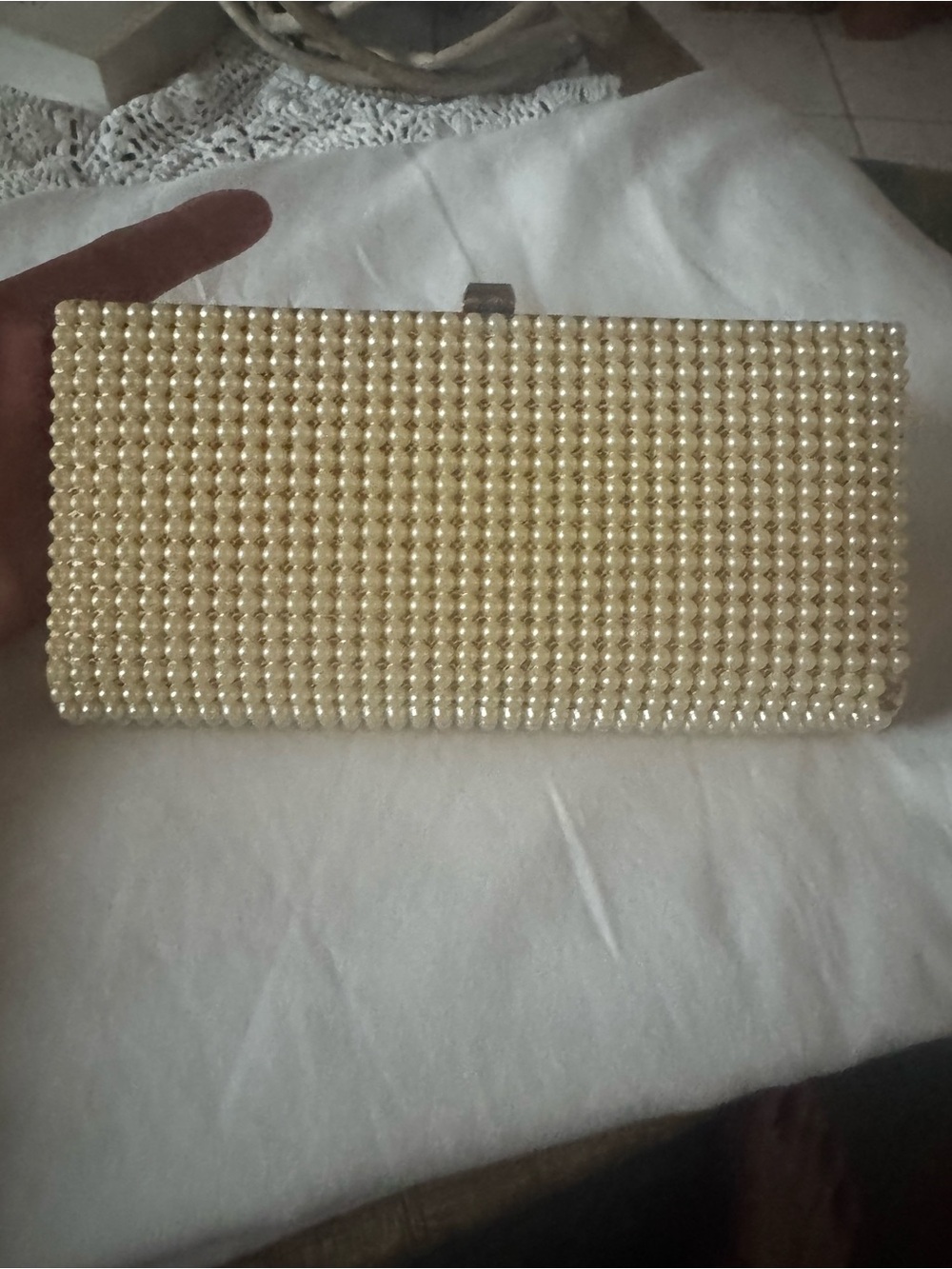 JR Pearl-Embellished Ivory Clutch Bag